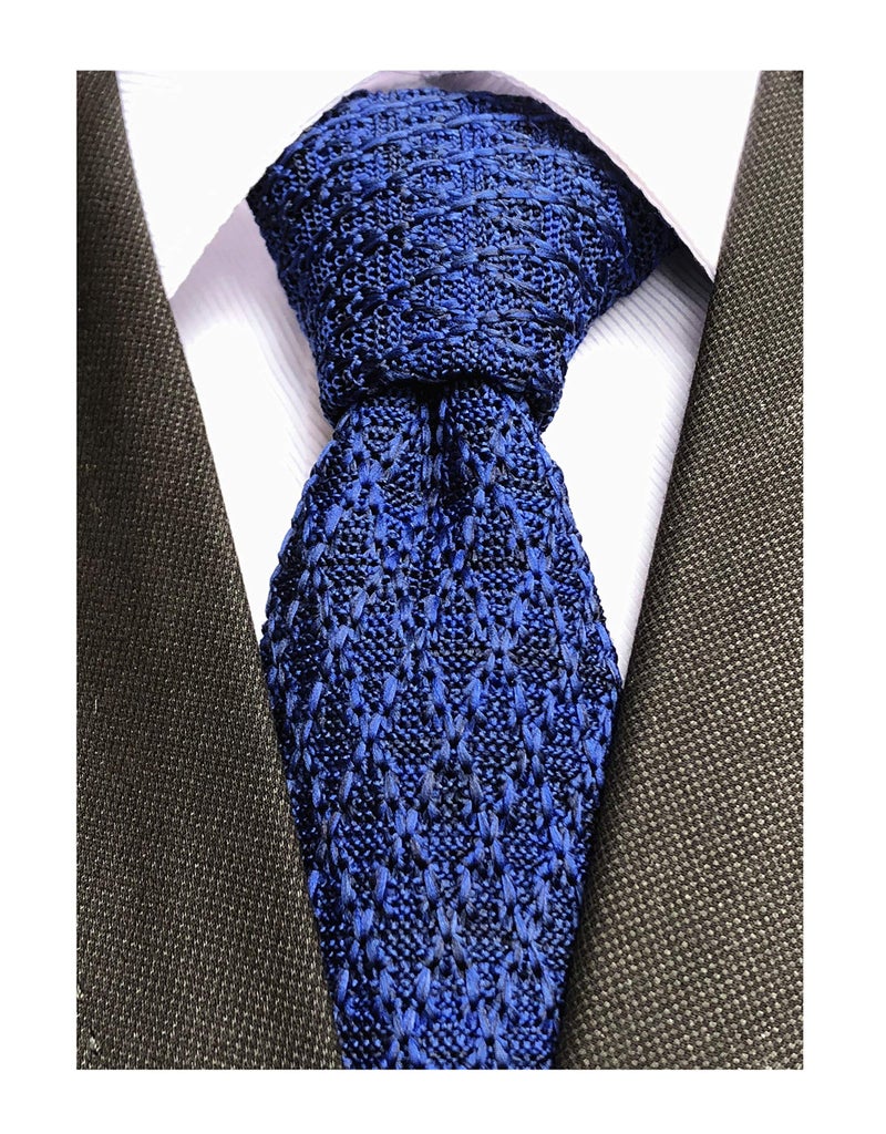 Elfeves Men's Royal Blue Eco-friendly Silk Ties Extra Long Knit Necktie Solid 58 Inches Gift For World Microfiber Skinny Ties - Image 2